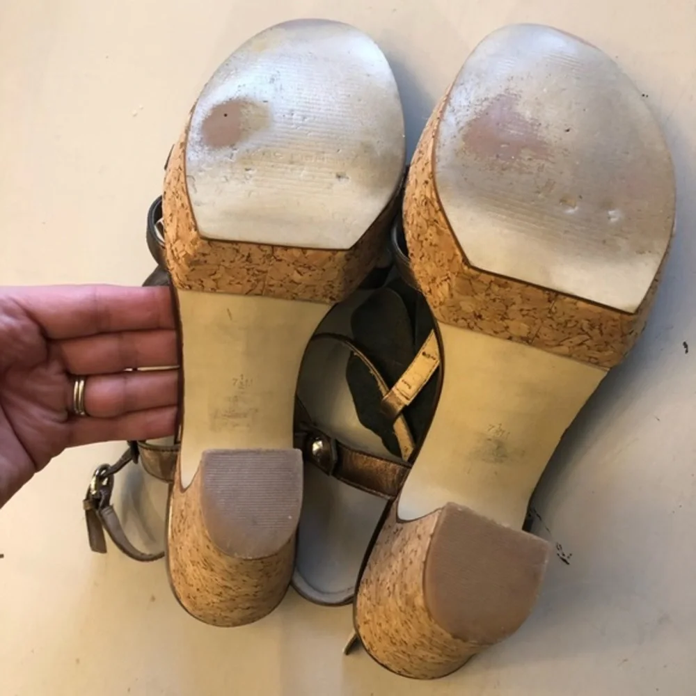 Marc Fisher‎ Bronze Floral Cork Heels
